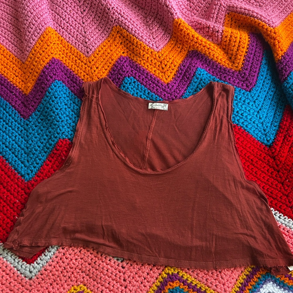 Free People Brown Sleeveless Crop Tank Top